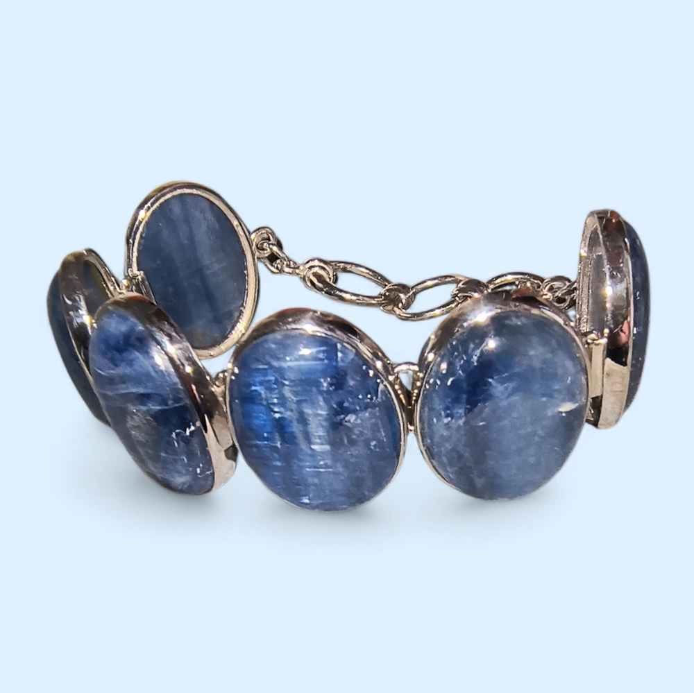 Blue Kyanite And Sterling Silver Chunky Adjustable Length Toggle  Bracelet